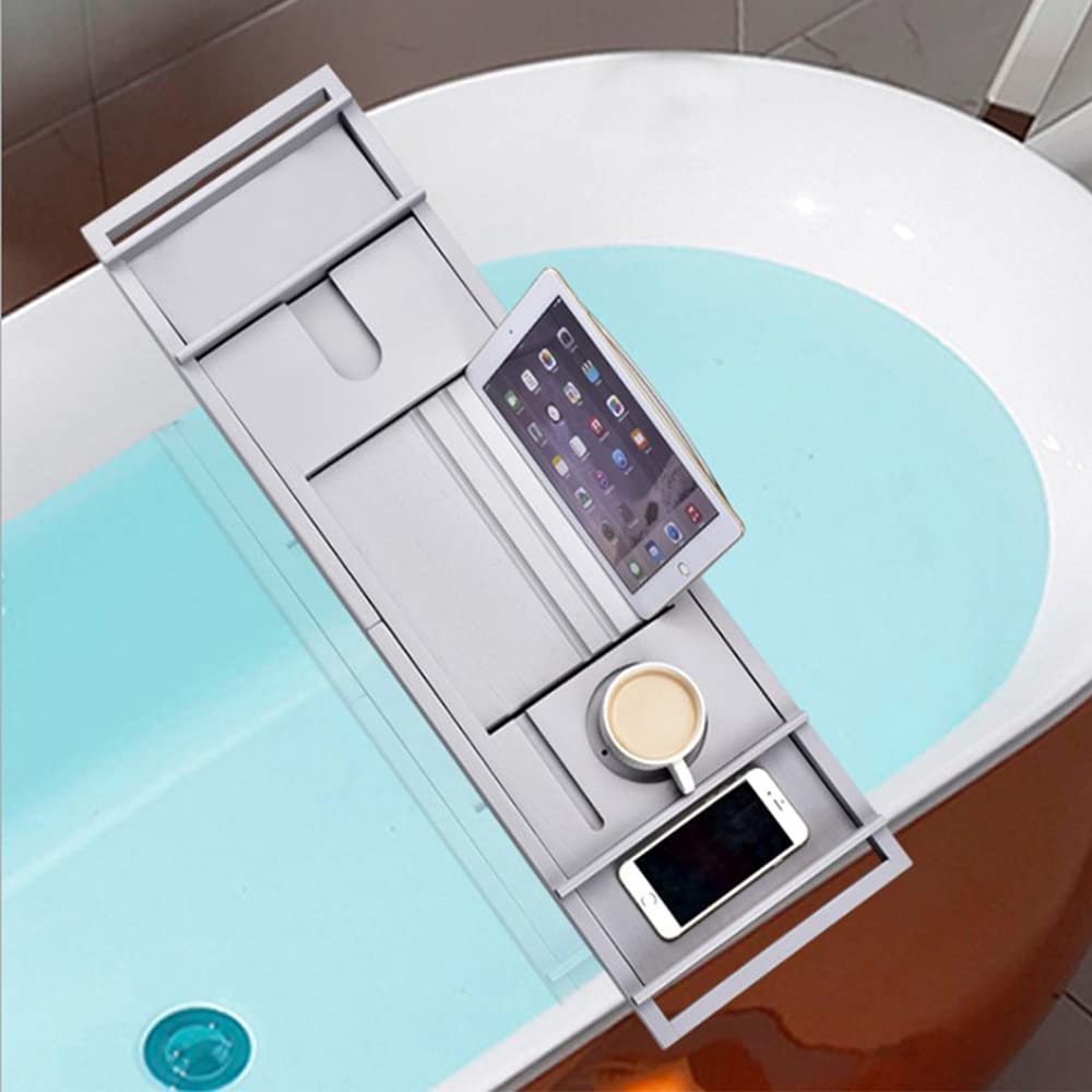 Homewell Bandeja para bañera de madera de 70 – 105 cm, estantería de bambú