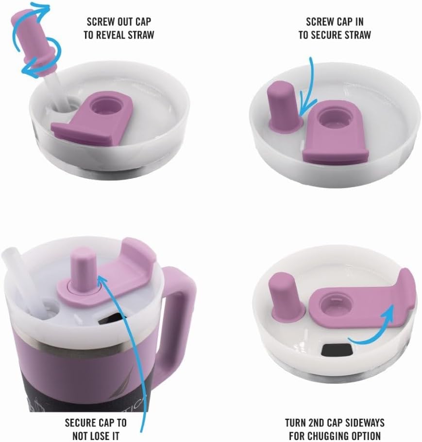 Nautica 40 oz Large Insulated Tumbler with Handle & Straw with screw on cap, Reusable Water Bottle Stainless Steel Travel Mug for Hot Cold or Iced Drink, BPA-Free, Fits Car Cup Holders (Violet) - Image 5