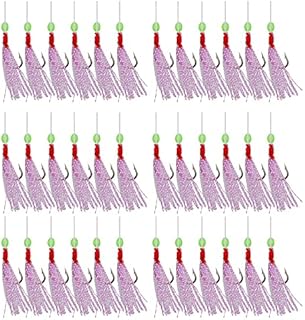 Pre-tied Sea Fishing Rigs, 36 Hooks Fishing Feathers, with Luminous Beads Glowing Tail and Simulated Fish-skin Flasher, Attractor for Mackerel, Herring, Bass, Cod