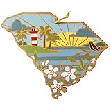 Totally Bamboo South Carolina State Shaped Cutting Board and Charcuterie Serving Platter with Artwork by Summer Stokes, Includes Hang Tie for Wall Display 14" x 11-1/2" x 5/8"