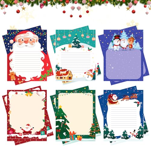 Fadcaer Papel de Carta de Navidad - 60 Unidades, Diseño de Carta a Papá Noel para Niños, Lista de Deseos, Tarjetas de Navidad en Blanco, Juego de Felicitación