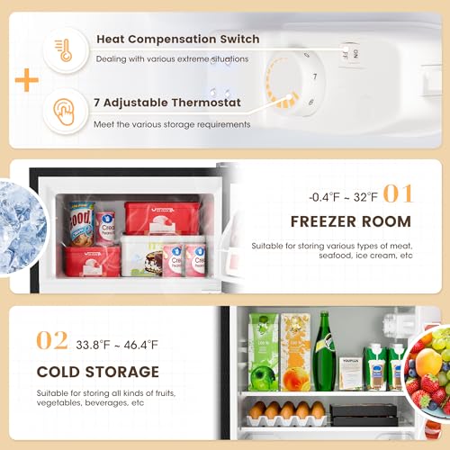 Image of Manastin 3.55 Cu.Ft Mini Fridge with Freezer, Small Refrigerator with 2 Doors for Kitchen, Dorm, Office and Bedroom, Mini Refrigerator with Adjustable Shelves (Black)