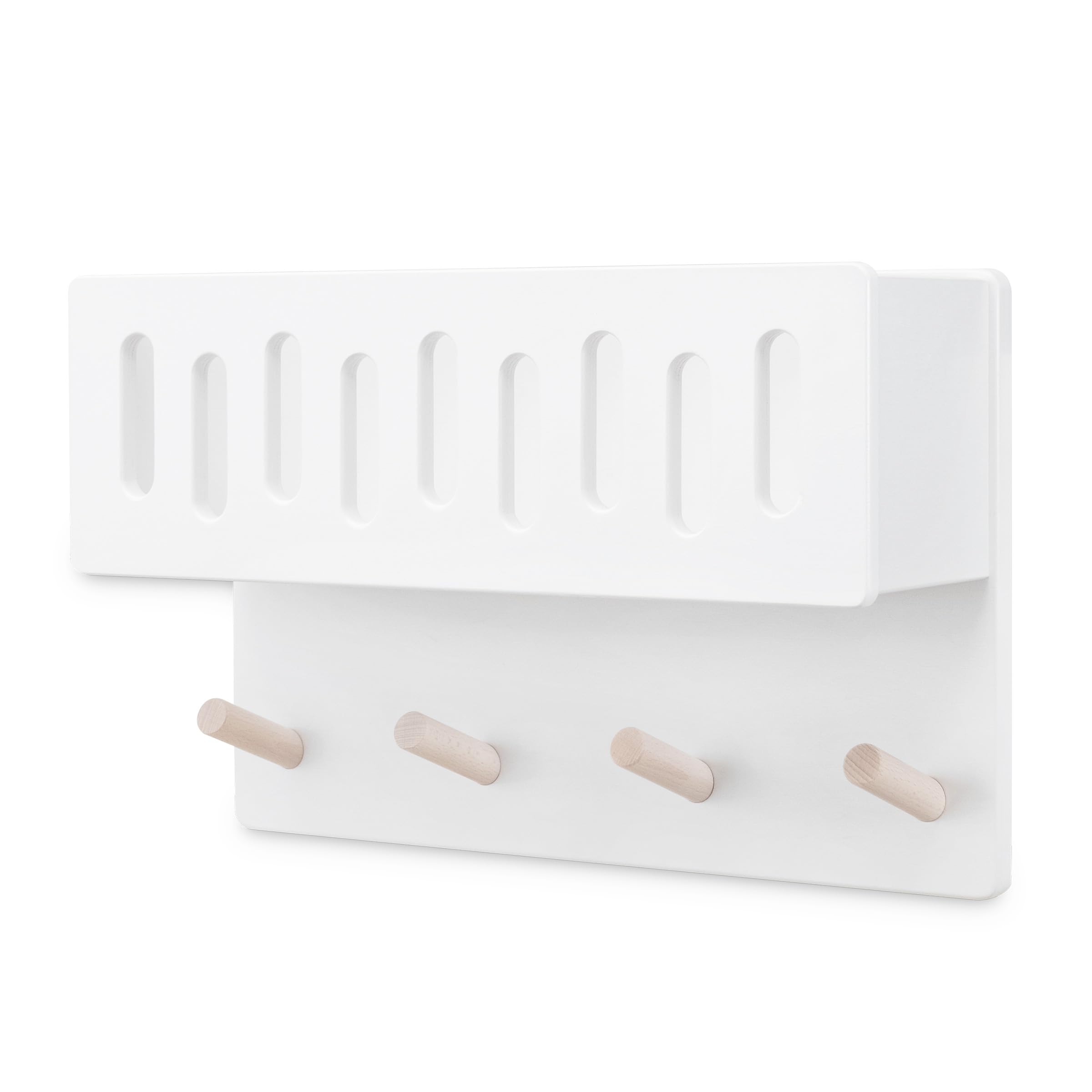 Ehrenkind® Kindergarderobe | Aus robusten Holz | Garderobe Kinder | Klein Weiß mit Sichtfenster | geeignet als Wandregal Kinderzimmer | Kleiderhaken Wand | Kinder Kleiderhaken