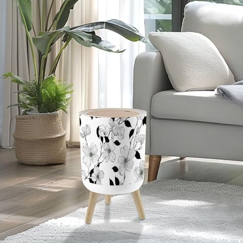 Caneca de basura pequeña con tapa y patas de madera 7L miniatura 2