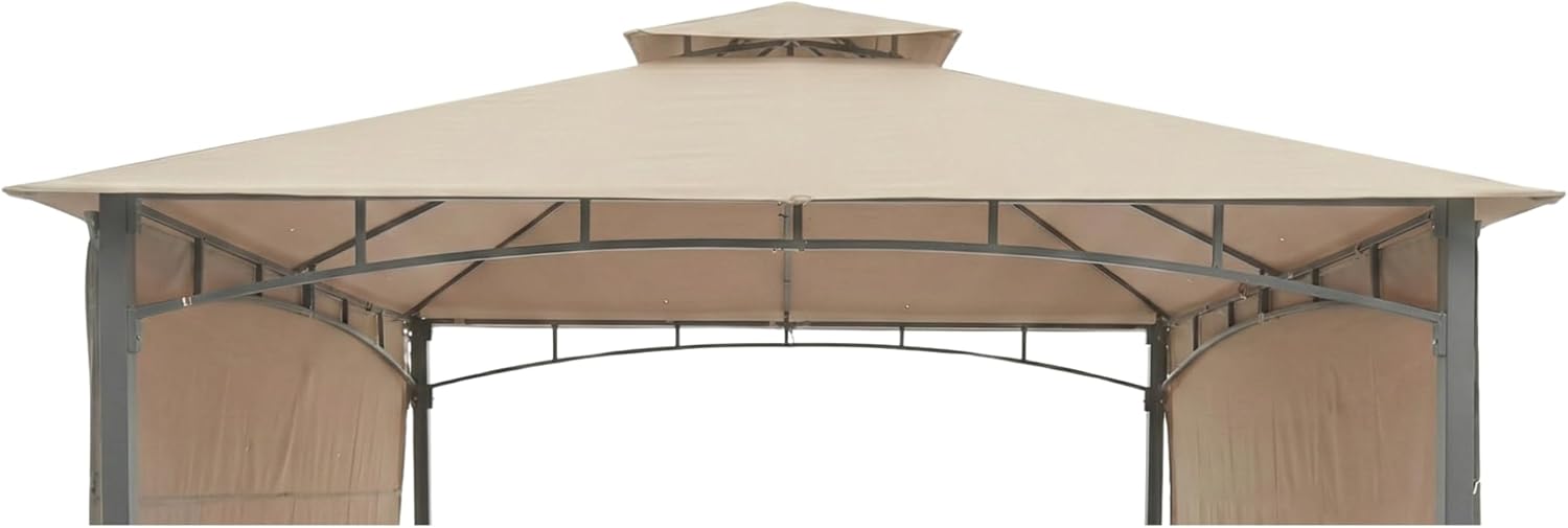 Garden Winds Reinforced RipLock 350 Replacement Canopy Top Cover Compatible with Devonshire Double Awning 10' x 10' Gazebo Models 566404899, 905436 - Beige
