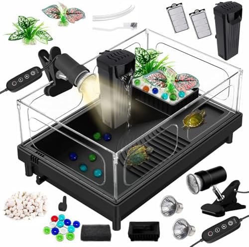 GOZILLA Small Turtle Tank Kit(Tank+Lamp+Filter), Acrylic Turtle S...