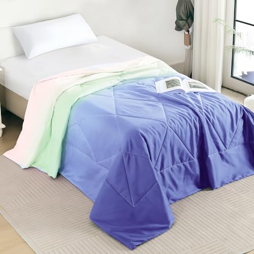 Image of Ac Comforter Single Bed Ombre with Satin Finish 240 GSM - Reversible AC Comforter - Blue Comforter Quilt Duvet Dohar Blanket for Summer 150x225cm