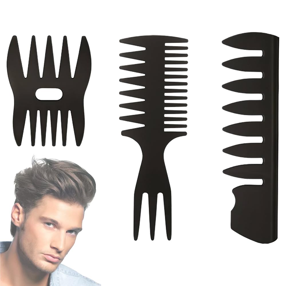 3 PCS Wide Tooth Comb Anti-Static Hair Styling Combs Set Retro Hairdressing Texture Comb for Men Quiff Slicked-Back Fauxhawk Undercut Pompadour Styling