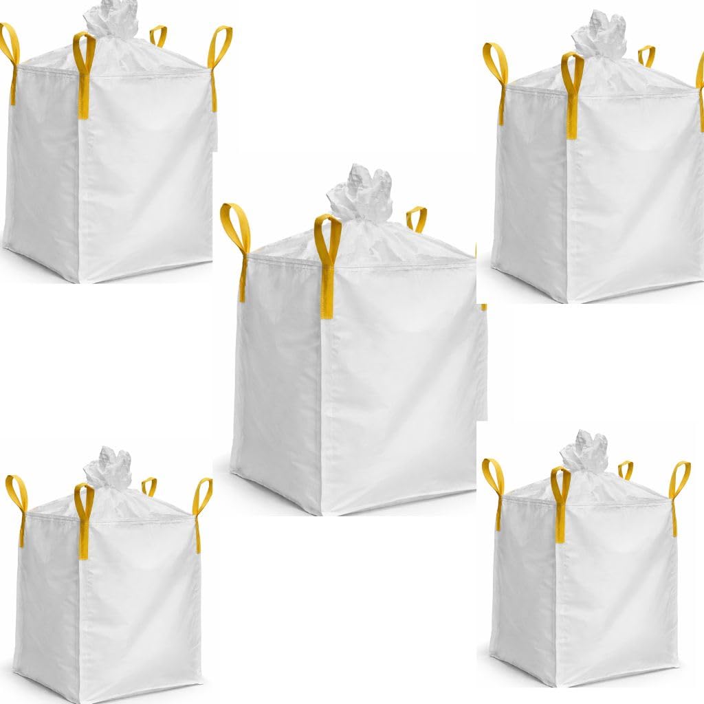 TAMS Big Bag con 4 passanti di sollevamento, grembiule rivestito 90 x 90 x 110 cm, contenitore per merci sfuse 1000/1250 kg (5 pezzi, 1250 kg)