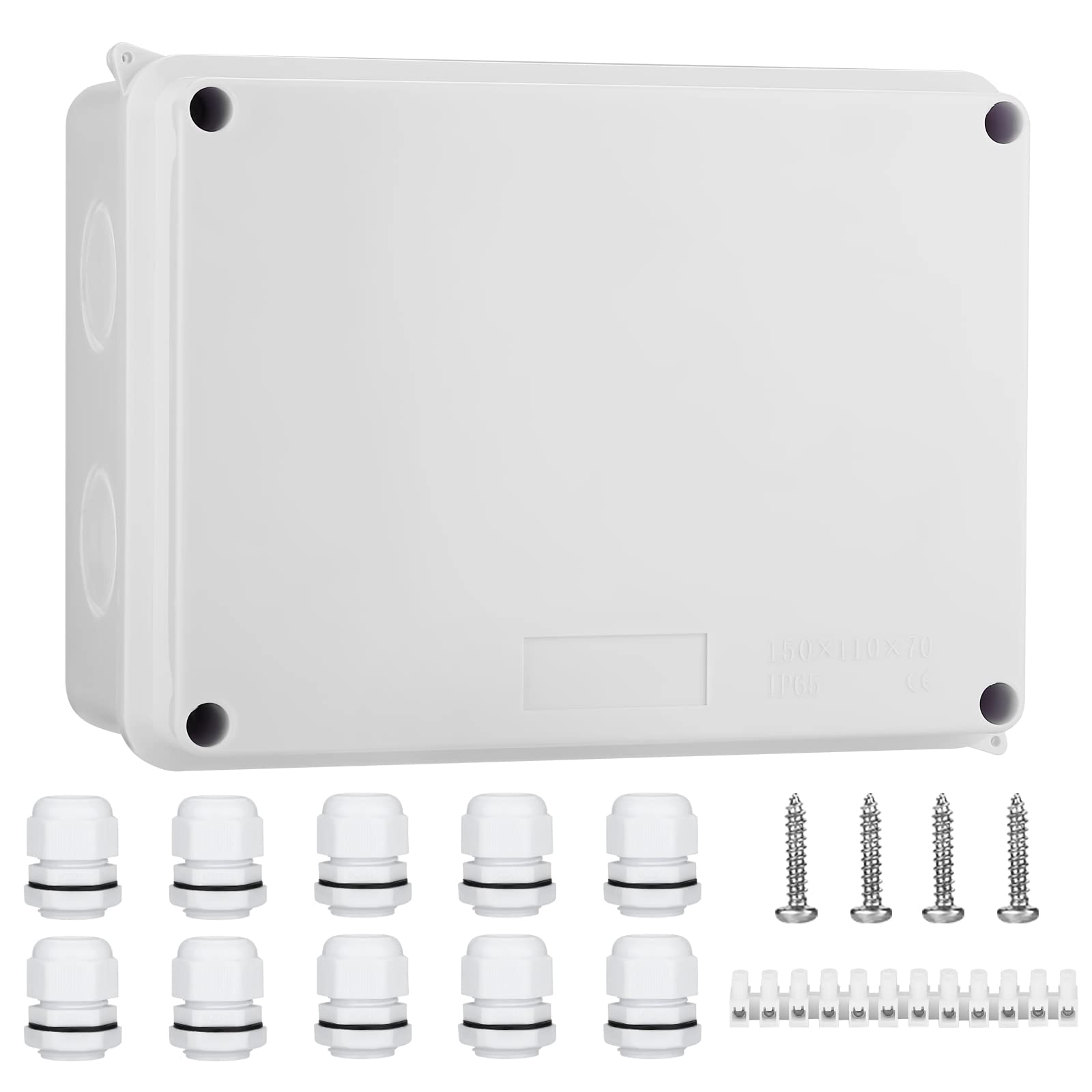 IP65 Waterproof Junction Box Large ABS Electrical Box, Outdoor Cable Connector, Weatherproof Electric Cover Enclosure White (150x110x70mm) - AVARTEK
