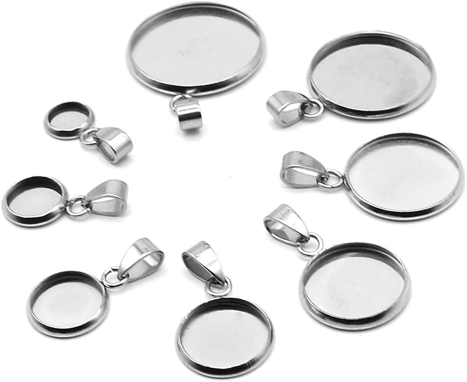EXCEART 20pcs Trays Pendants Stainless Steel Round Cabochons Settings Bezels Base Blanks Charms Kit for Photo Necklace Bracelet Jewelry Making (Silver 16mm) - Image 6