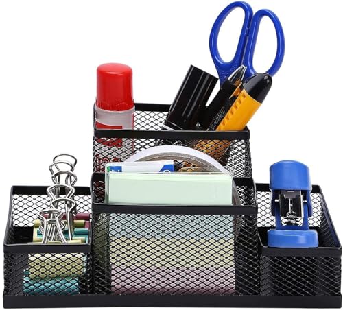 Image of SPIREX 4 Compartment Metal Mesh Pen Stand - Perfect Desktop Pen Organizer for Office, School, and Home - Sturdy and Sleek Design - Ideal for Pens, Pencils, Markers, and More