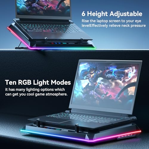 Image of ICE COOREL Gaming Laptop Cooling Pad with Powerful Turbofan, Laptop Fan Cooling Pad for Laptop 15-21 Inches, RGB Laptop Cooler Stand with 8 Height Adjustable, Infinitely Variable Speed, LCD Screen