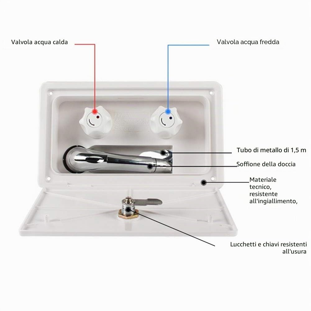 Flessibile Doccia Esterno per Camper, Kit Box Doccia Per Camper Con Serraturadoccia Rubinetto Tubo Doccia a Parete Doccia Box Doccia Esterno Interruttore Freddo Caldo per Barca Marina Camper Caravan