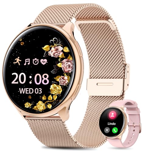 2025 Reloj Inteligente Mujer con ET/HRV/SIRI - 1.39" TFT Smart watch con Llamadas Bluetooth, Monitor de Sueño, IP68, Fitness Tracker, Ciclo Menstrual, SpO2, Pulsómetro, para iOS & Android (Oro rosa)