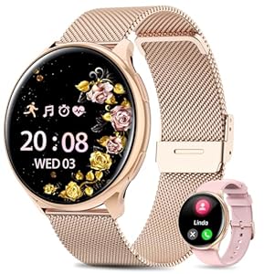 2025 Reloj Inteligente Mujer con ET/HRV/SIRI – 1.39″ TFT Smart watch con Llamadas Bluetooth, Monitor de Sueño, IP68, Fitness Tracker, Ciclo Menstrual, SpO2, Pulsómetro, para iOS & Android (Oro rosa)