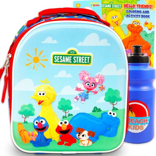 Sesame Street Lunch Box for Kids Set - Bundle with Lunch Bag Plus Coloring Book, Water Bottle, More | Sesame Street Lunchbox School Supplies for Boys