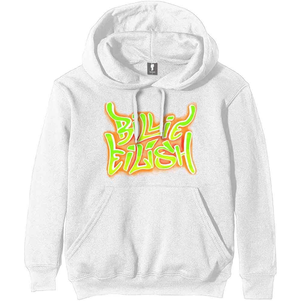Rock Off officially licensed products Billie Eilish Airbrush Flames White Official Unisex Hoodie Hooded Top (Large)