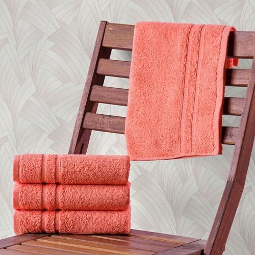 Image of Hammam Linen Coral Orange Hand Towels 4-Pack - 16 x 29 Turkish Cotton Premium Quality Soft and Absorbent Small Towels for Bathroom