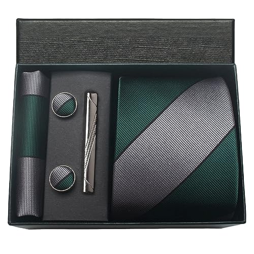 Image of Striped Plaid Polka Dot Mens Tie Formal Necktie Pocket Squares Ties Clips Cufflinks Classic for Men Set