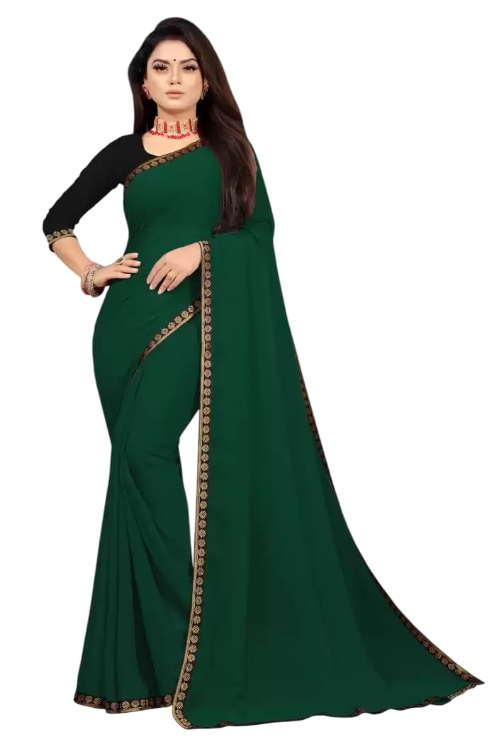 Saree with Golden Lace Border, Georgette Material,-picture-40