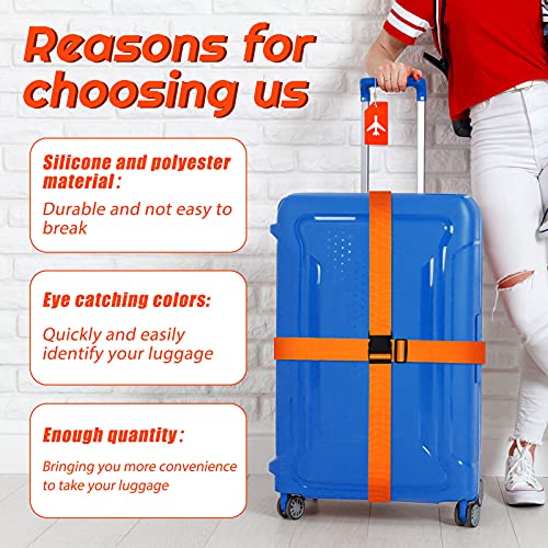 Image of Weewooday 8 Pcs Luggage Straps Suitcase Tags Set for TSA Approved, 4 Travel Adjustable Suitcase Belt, 4 Silicone Luggage Tags with Name ID Card Travel Accessories(Orange,Airplane)