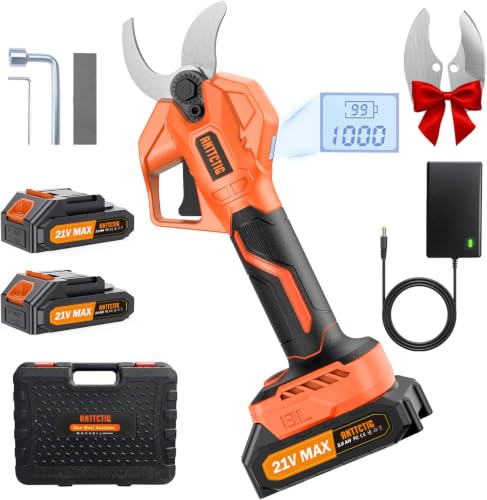 Image of Electric Pruning Shears, 2.56-Inch Cut, 2 Batteries & Spare Blades | Battery Powered Cordless Branch Cutter, SK5 Blades, LCD Display, Electric Pruner for Garden Tree Flower Trimming,Orange
