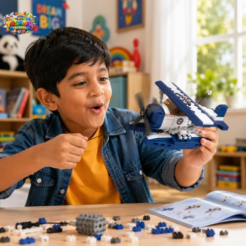 Image of Yashoni Sea Plane Building Blocks Set - 215 Pcs Biplane Aircraft Model | Pull String Propeller Action, STEM Construction Toy for Kids 6+ Boys & Girls | Educational 3D Building Kit, Gift