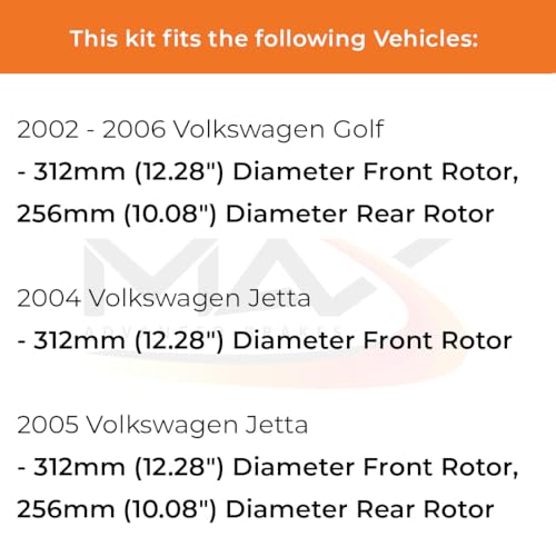 Image of Max Advanced Brakes Front & Rear Brake Kit Compatible With 2002-2004-2006 VW Jetta Golf w /12.28 inch Fr 10.08 inch Rr Rotor Replacement Premium OE Disc Brake Rotors and Ceramic Brake Pads