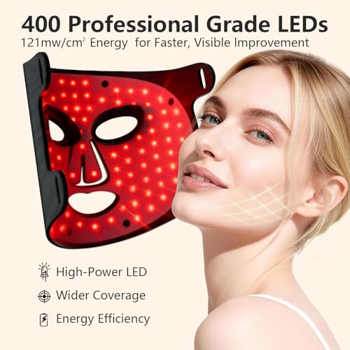 Image of 4-Color Red Light Therapy for Face, 400 LED Red Light Therapy Mask with Timing Function, Portable Led Face Mask Light Therapy for Home & Travel