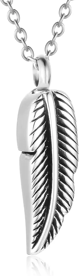 Feather Urn Pendant Necklace for Ashes Stainless Steel Memorial Jewelry Birds Feather Design Urn Necklace for Women Men Cremation Jewelry Keepsake Urn Necklace