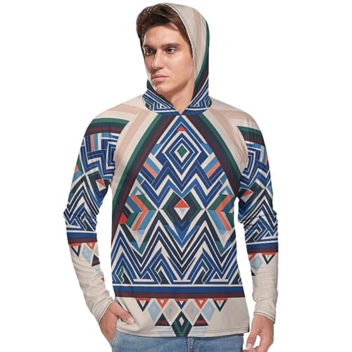 Men's UPF 50+ Sun Protection Hoodie, Geometric Triangle Pattern Long Sleeve Pullover, Lightweight Quick-Dry UV Shirt2