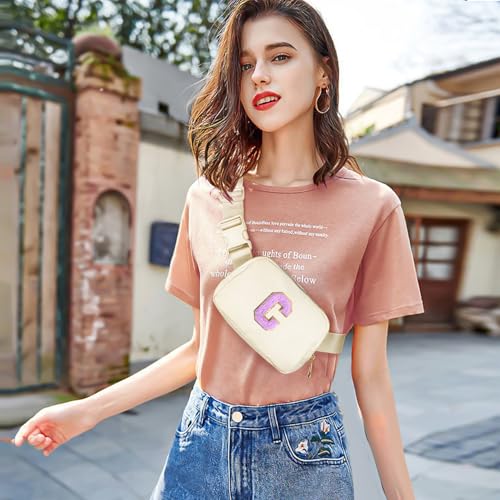 Image of Gitus Gifts for 8 9 10 11 12 Year Old Girls Belt Bag Fanny Pack Crossbody Bags with Initial Letter Patch Cute Stuff Birthday Gifts for Teen Girls Women Personalized Trend Stuff (Ivory-C)