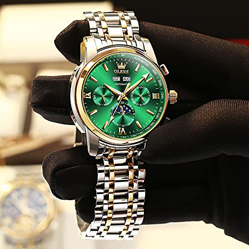 Image of OLEVS Automatic Men Watch Self Winding Mechanical Luxury Dress Moon Phase Stainless Steel Waterproof Luminous Calendar Wrist Watch