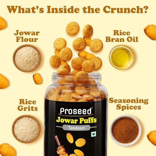 Image of Proseed Jowar Puffs (Tandoori) | 150g x 1 Pack | Slow Roasted & 100% Veg | No Refined Flour, Sugar & Trans-Fat | Gluten Free | No Palm Oil | Healthy Travel Friendly Millet Snacks