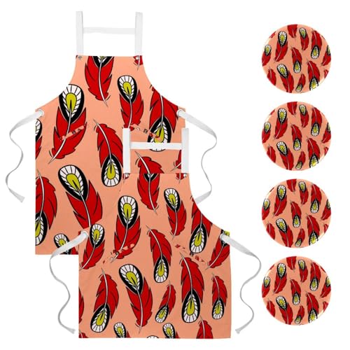 Lot de 2 tabliers de cuisine avec 4 broches style rouge bohème