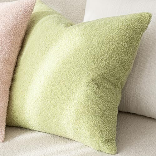 Image of Foindtower Pack of 2, Curly Faux Fur Decorative Throw Pillow Covers Soft Neutral Plush Cushion Case with Zipper Cozy Pillowcase for Home Living Room Couch Bed Sofa 18 x 18 Inch, Grass Green