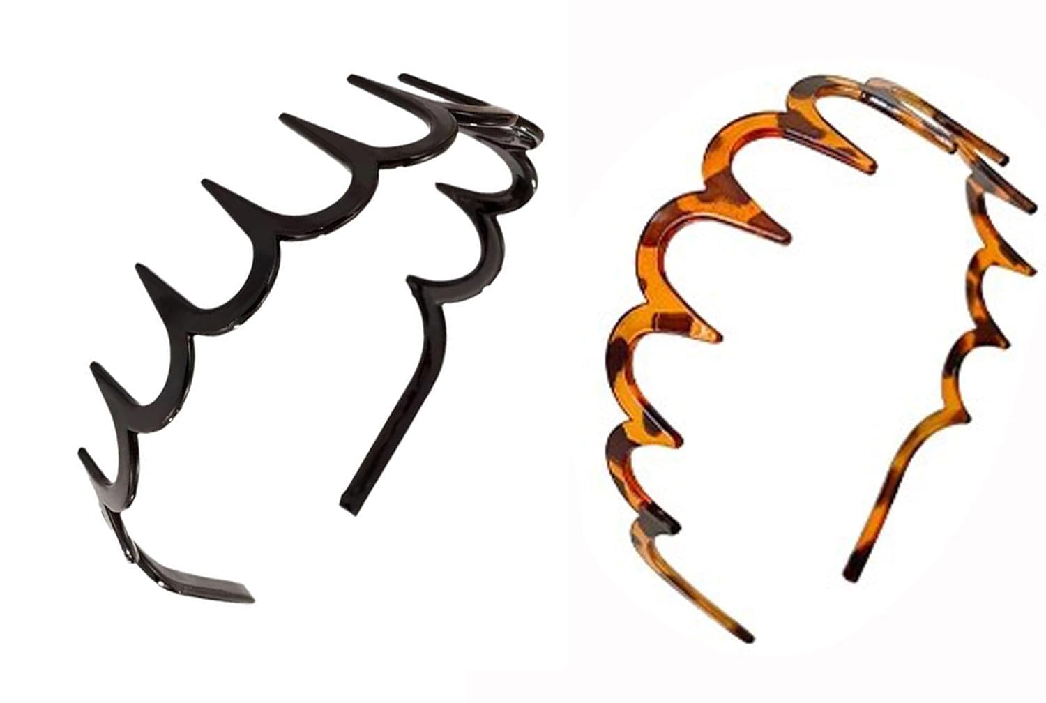 Zig Zag Headbands with Teeth Comb, 2 Pieces, Non-Slip Hair Hoops for Women, Black and Brown-image-15