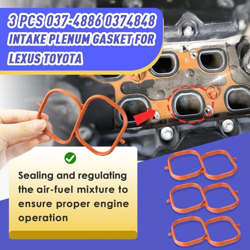 Image of 3 Pcs 037-4886 0374848 Intake Plenum Gasket for Lexus ES350 RX350 RX450H, 171760P020 Intake Plenum Gasket Set Compatible with 2006-2012 Toyota RAV4 Camry Highlander Venza Avalon Sienna