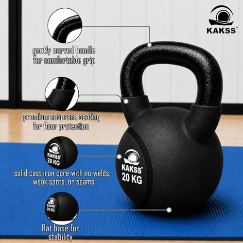 Image of Kakss Half Coating Neoprene Kettlebell (Black, 20 KG)