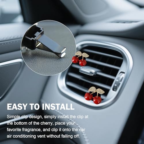 Image of Shakas 4 PCS Cherry Car Air Conditioner Vent Ornament, Creative Funny Small Fresh Style Alloy Aromatherapy, Clip-on Mounting Retrofit Accessory, Suitable for Most Cars (Red)
