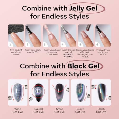 Image of modelones Pink Cat Eye Gel Nail Polish 9D Cateye with Magnet Nail Shimmer Soak Off Reflective Translucent Gel Magnetic Nail Polish 15 ML