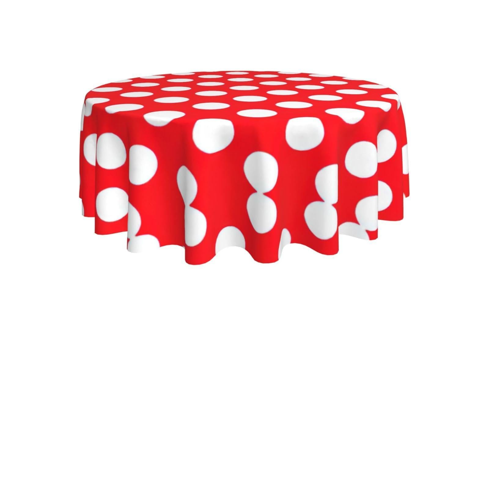 ENGhjes Cute Polka Dot Print Round Tablecloth 60in Washable Stainproof Polyester Cloth for Kitchen Idea