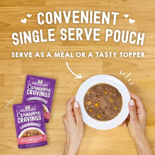 Stella & Chewy's Carnivore Cravings Wet Cat Food - Premium Pouches - Grain Free, High Protein Tuna & Pumpkin - Perfect For Picky Eaters - Complete Meal or Topper (2.8 oz, 24 Pack) - image 7