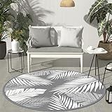 GENIMO Outdoor Rug 6' Round Waterproof for Patios Clearance, Reversible Outdoor Plastic Straw Camping Rug Carpet, Large Area Rugs Mats for RV, Camper, Deck, Balcony, Porch, Beach, Picnic, Grey&White