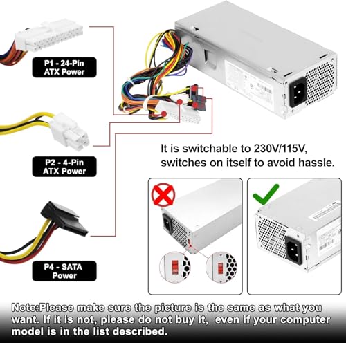 Alimentatore PC 220W compatibile con HP Pavilion Slimline S5-1xxx, S5-1024 Desktop PC, S5-1110D, S5-1002LA, S5-1010 TouchSmart 310-1205LA, 633195-001, PCA222 FHH -ZD221 MGR PCA322 - Alimentatore - Immagine 3