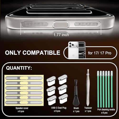 Tapón antipolvo USB C para iPhone 17 Pro Max con protector de altavoz plata 5