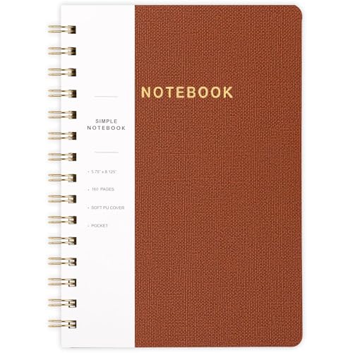 Image of Spiral Notebook-5.75 inch x 8.125 inch College Ruled Journal with Inner Pockets and 160 Pages,PU Leather Cover Business Journal, Twin-Wire Binding Notebook Perfect for Office & Home School Supplies Brown