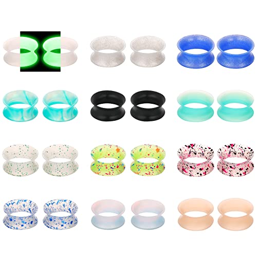 TOPBRIGHT Thin Silicone Ear Plugs Tunnels Flexible Ear Earlets Ultra Soft Ear Gauges Expander Stretchers Double Flared Flesh Ear Piercing Jewelry 12pairs 00g For Men and Women