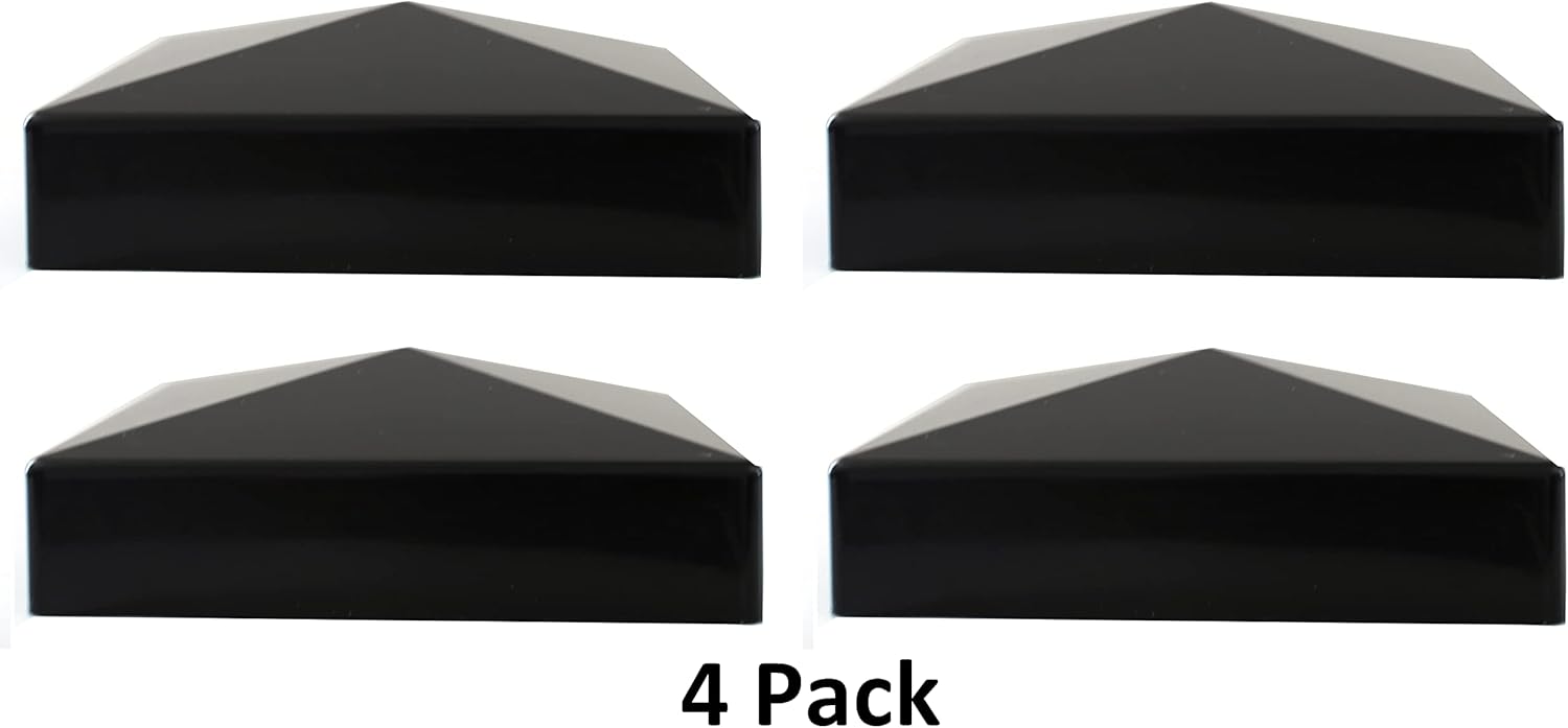 True 5x5 (127mm x 127mm) Plastic Pyramid Vinyl Fence Post Cap Black or White Multiple Quantities for True Actual 5" x 5" Vinyl Posts (4, Black)